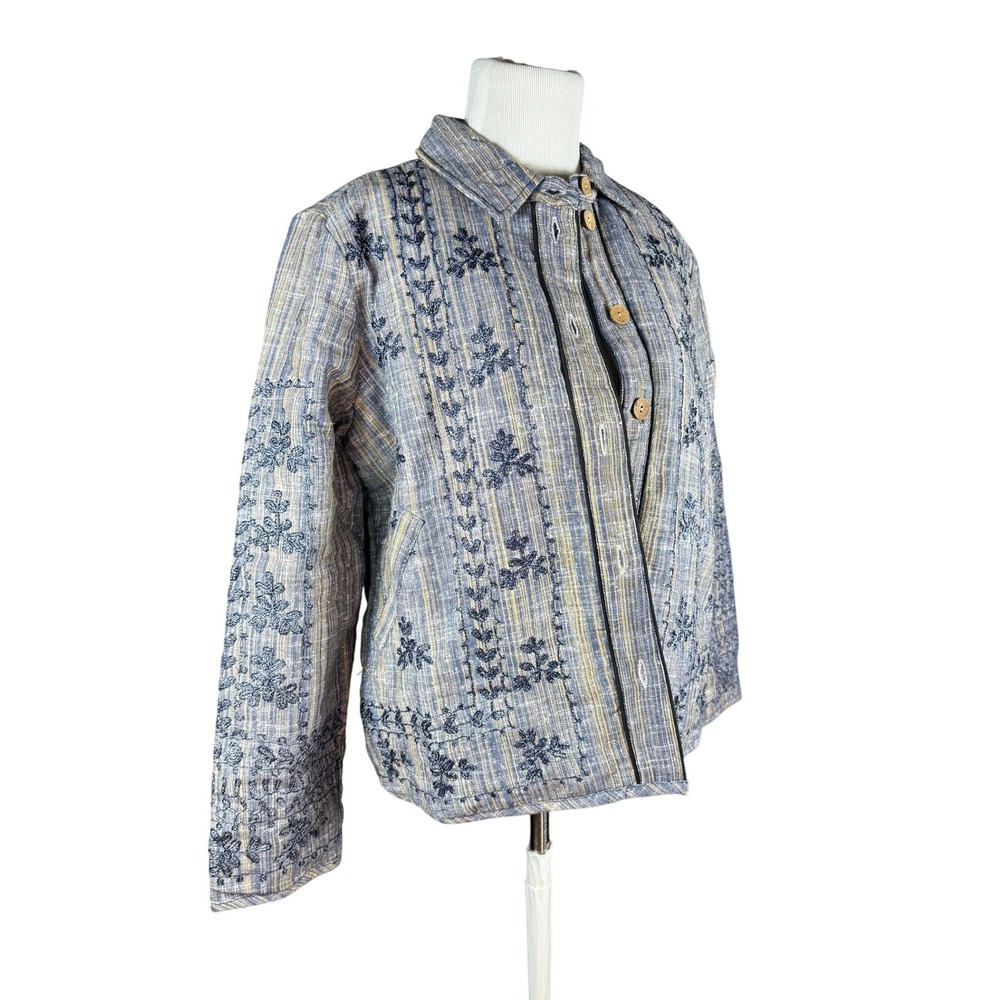 Young Threads Kanta Boho Western Cottage Patchwork Blue Embroidered Jacket Large - Picture 2 of 9